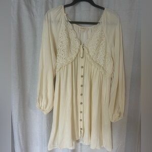 Cream baby doll long sleeve dress- maternity